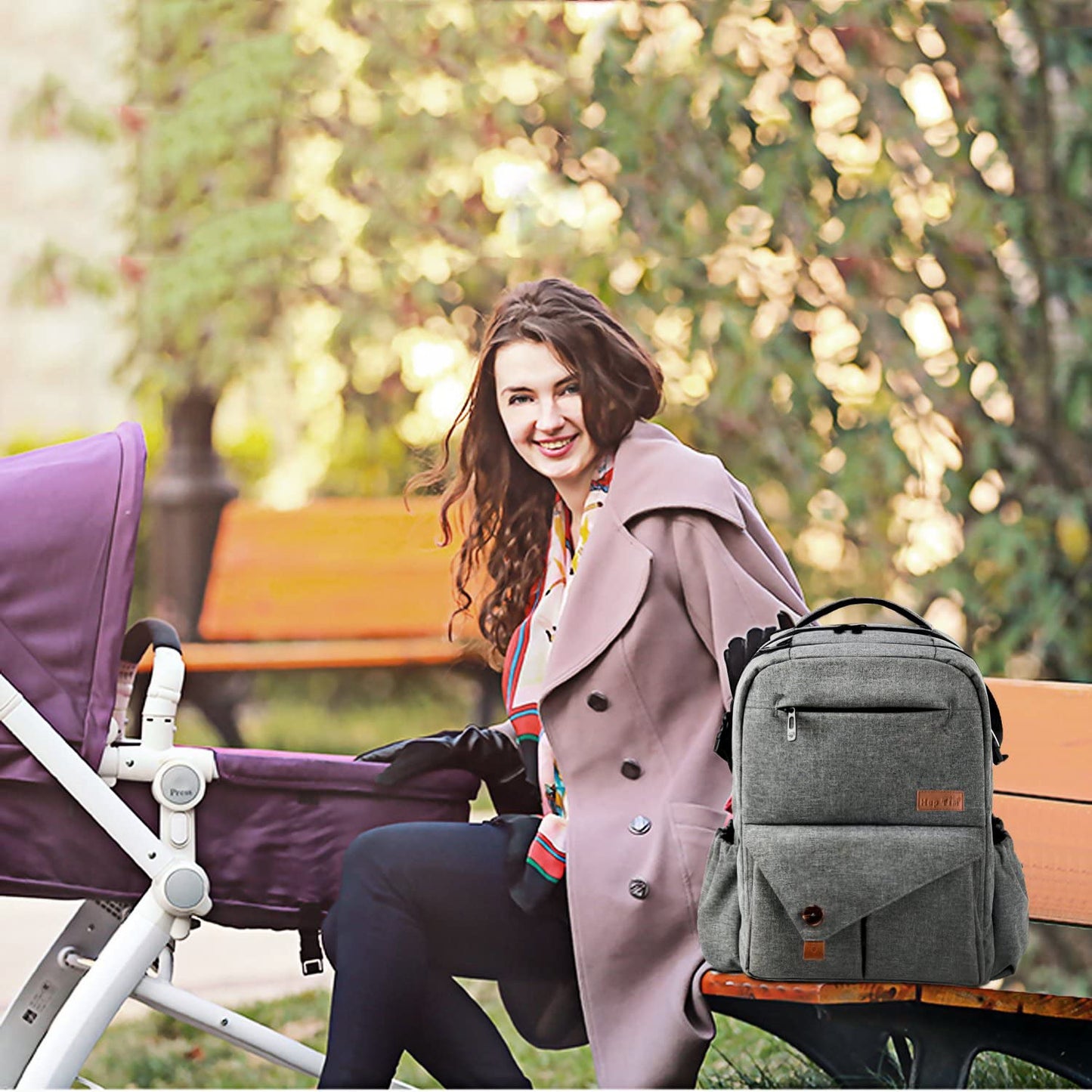 Multi-Function Large Baby Diaper Bag Backpack with Stroller Straps, Insulated Pockets, Changing Pad, Stylish & Anti-Water Material(Gray-5284)
