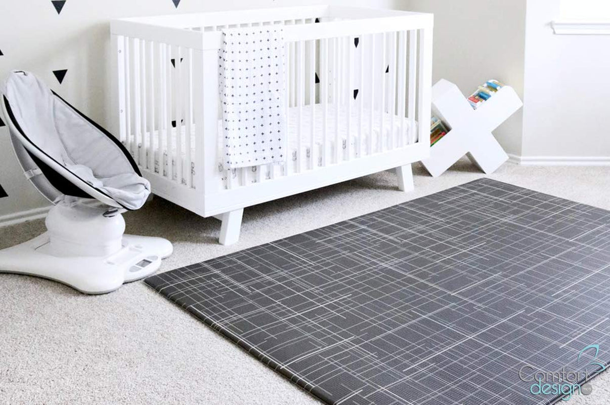 | Premium Stylish Foam Floor Mat, Baby Play Mat | Cushy-Soft & Thick, Easy-To-Clean, Hypoallergenic, Non-Toxic, Pet-Friendly | One Piece - Large Black Linen