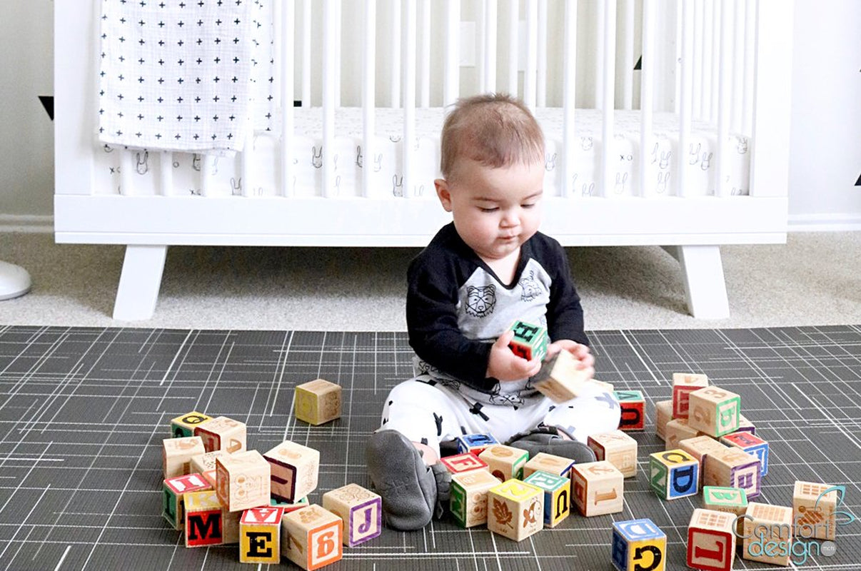 | Premium Stylish Foam Floor Mat, Baby Play Mat | Cushy-Soft & Thick, Easy-To-Clean, Hypoallergenic, Non-Toxic, Pet-Friendly | One Piece - Large Black Linen
