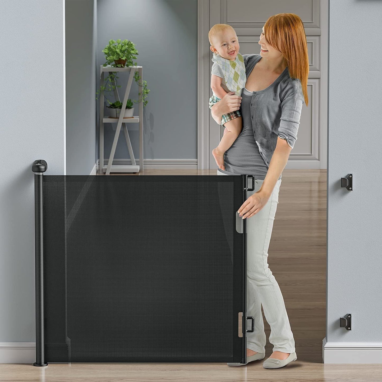 Retractable Baby Gates, Baby Gate for Stairs Extra Wide 59” X 33” Tall for Kids or Pets Indoor and Outdoor Dog Gates for Doorways, Stairs, Hallways (33 * 71 Inches, Black & Drill)
