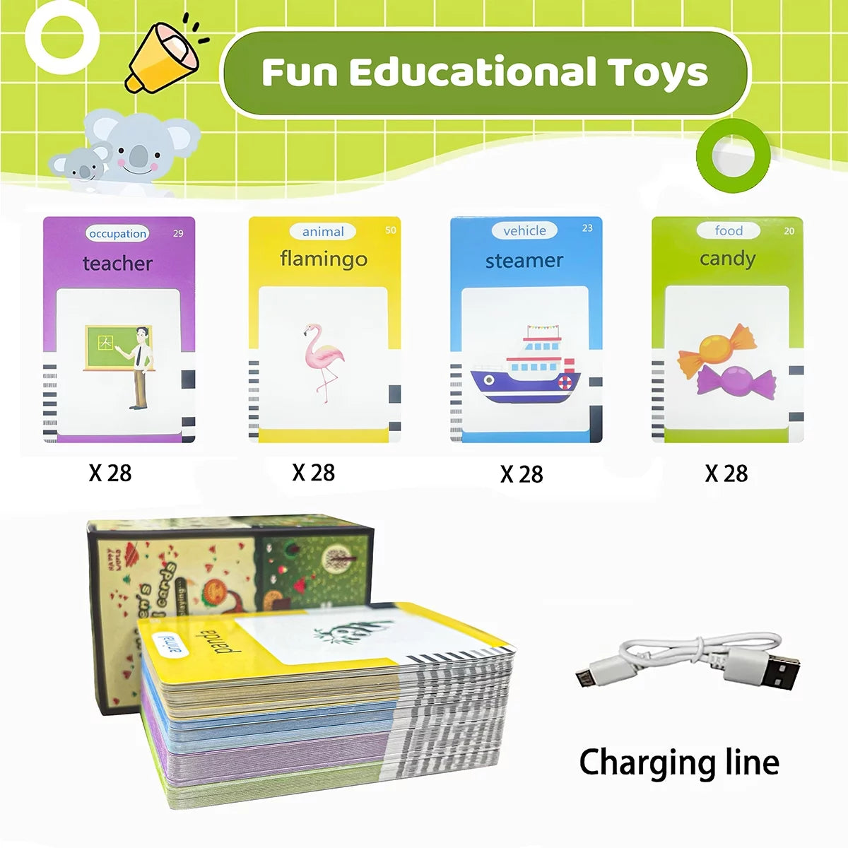 DAKOMM Toddler Educational Interactive Flash Cards with 224 Sight Word