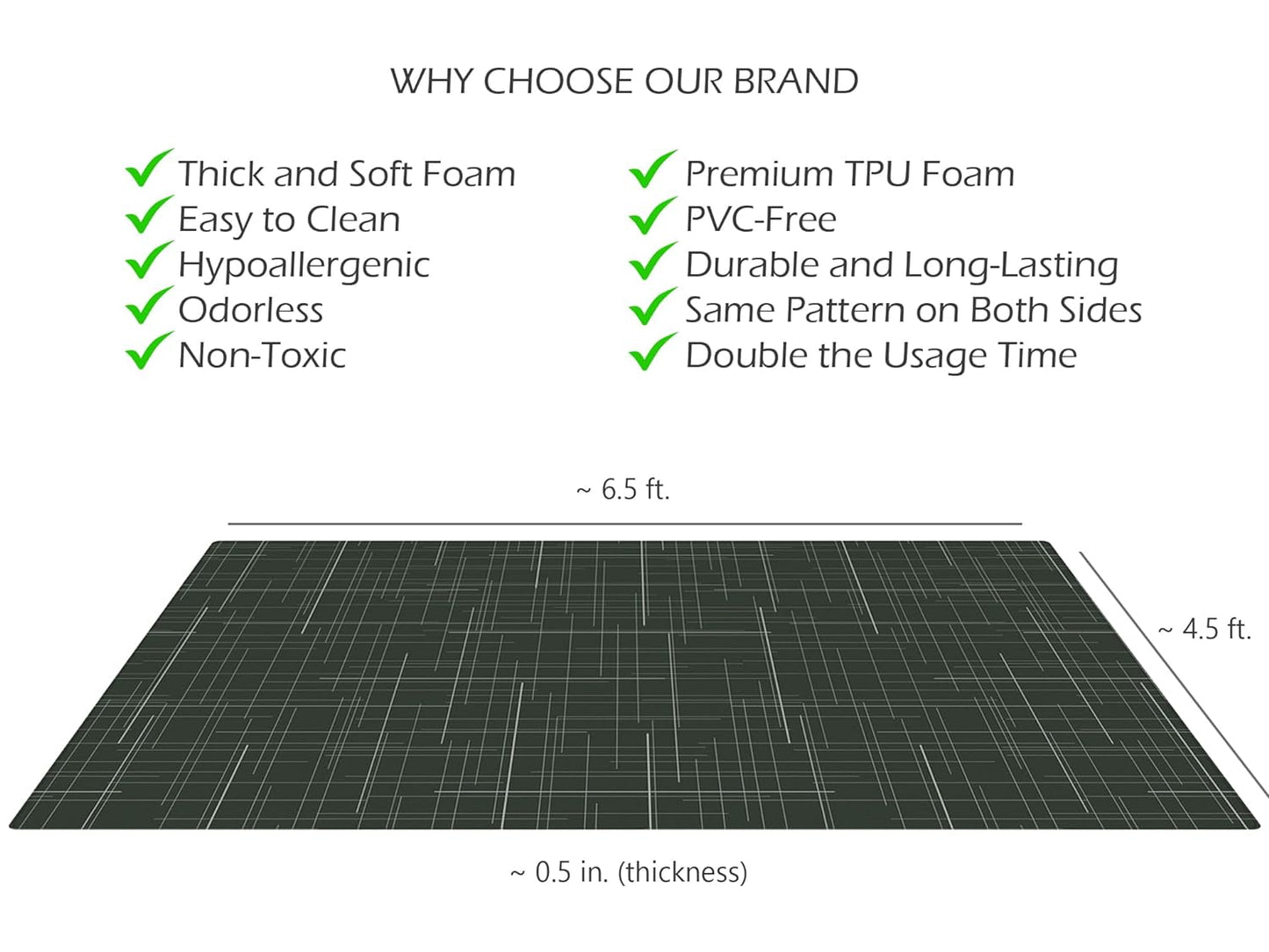 | Premium Stylish Foam Floor Mat, Baby Play Mat | Cushy-Soft & Thick, Easy-To-Clean, Hypoallergenic, Non-Toxic, Pet-Friendly | One Piece - Large Black Linen