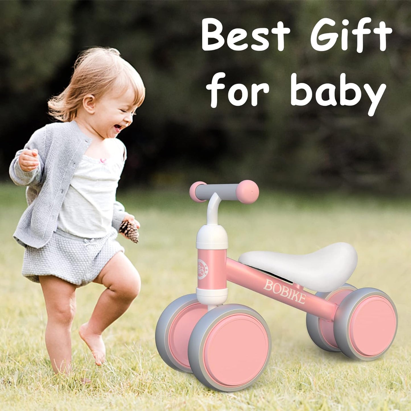 Baby Balance Bike Toys for 10-24 Months Kids Toy Boy and Girls Gifts Toddler Best First Birthday Gift Children Walker No Pedal Infant 4 Wheels Bicycle (Classic, Pink)