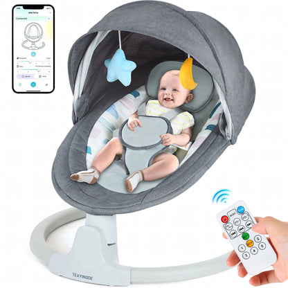 Baby Swing for Infants - APP Remote Bluetooth Control, 5 Speed Settings, 10 Lullabies, USB Plug (Gray)