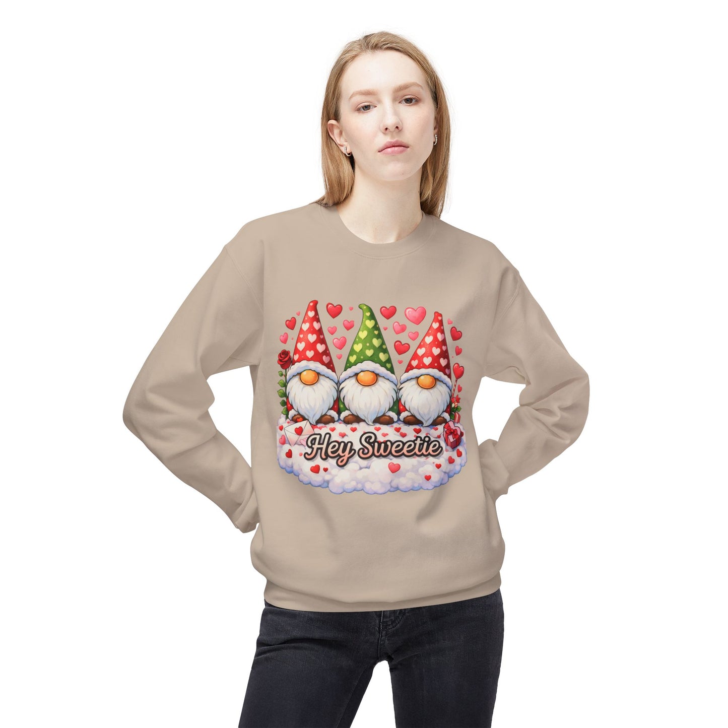 Valentine Gnome Sweatshirt - 'Hey Sweetie' Cozy Crewneck