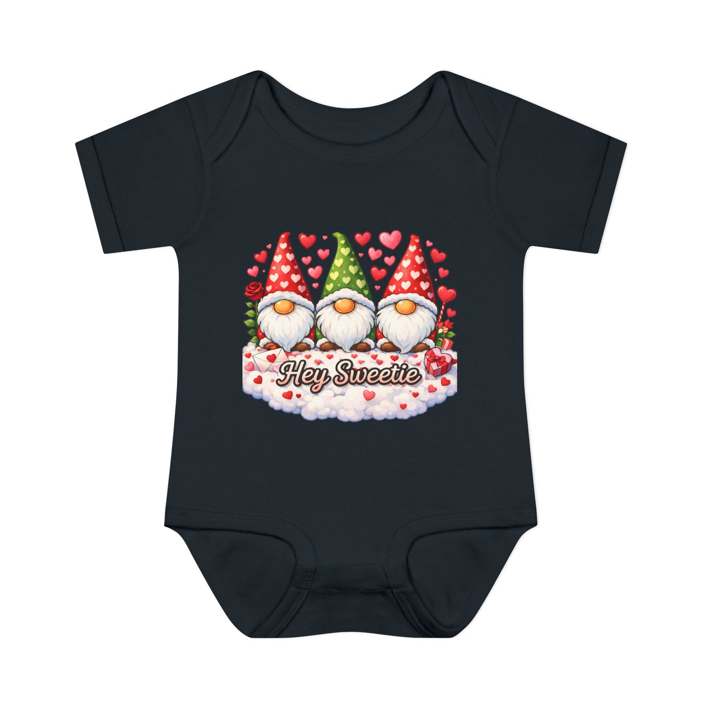 Valentine Gnome Baby Bodysuit — "Hey Sweetie" Infant Onesie