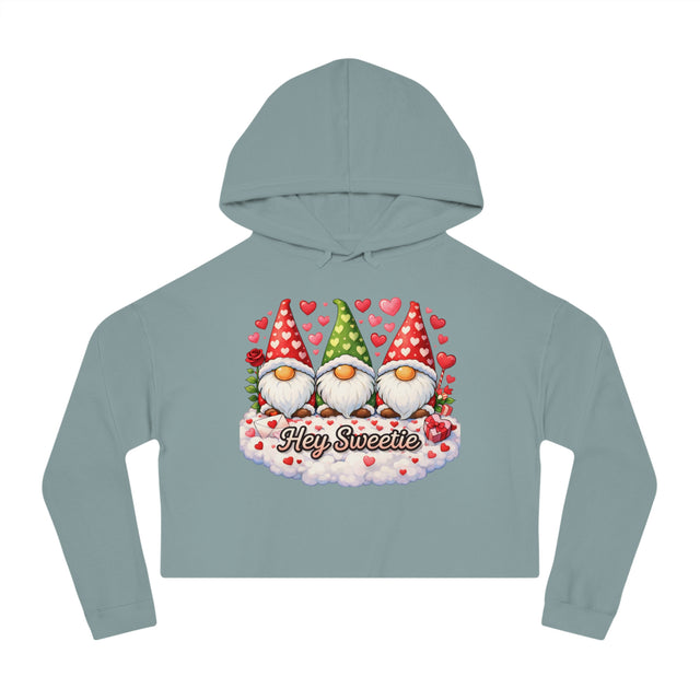 Cropped Hoodie — Valentine Gnome 'Hey Sweetie' Graphic