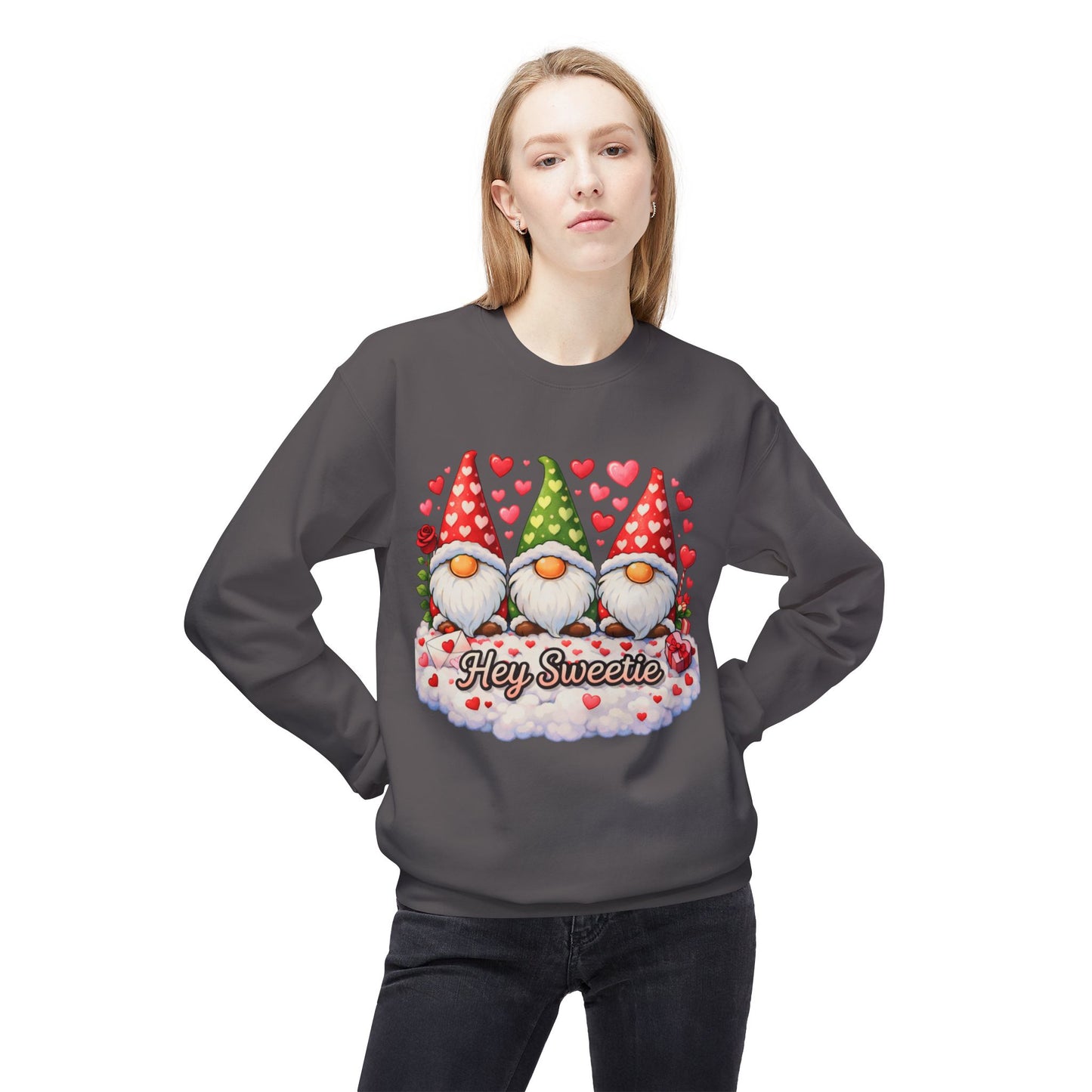 Valentine Gnome Sweatshirt - 'Hey Sweetie' Cozy Crewneck