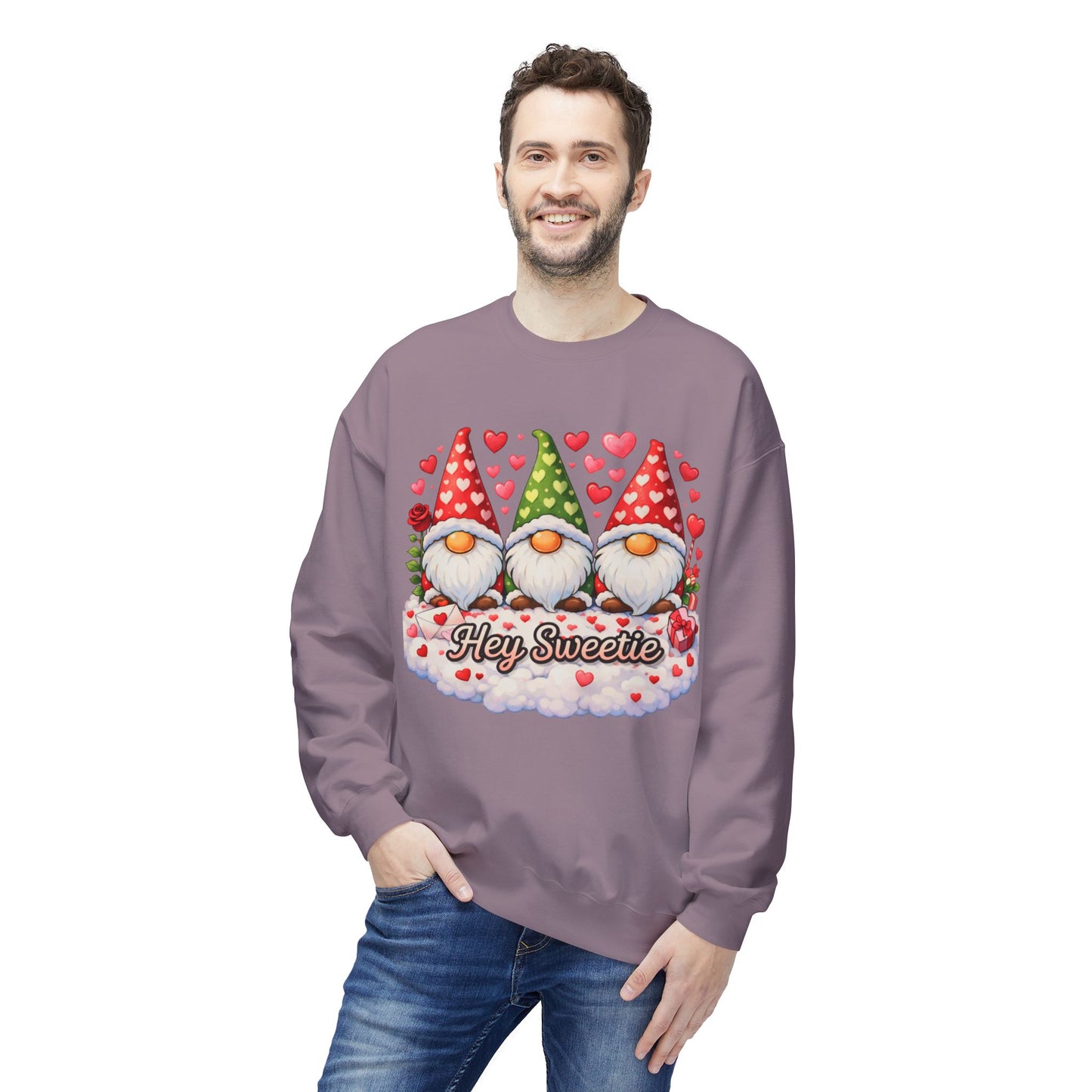 Valentine Gnome Sweatshirt - 'Hey Sweetie' Cozy Crewneck