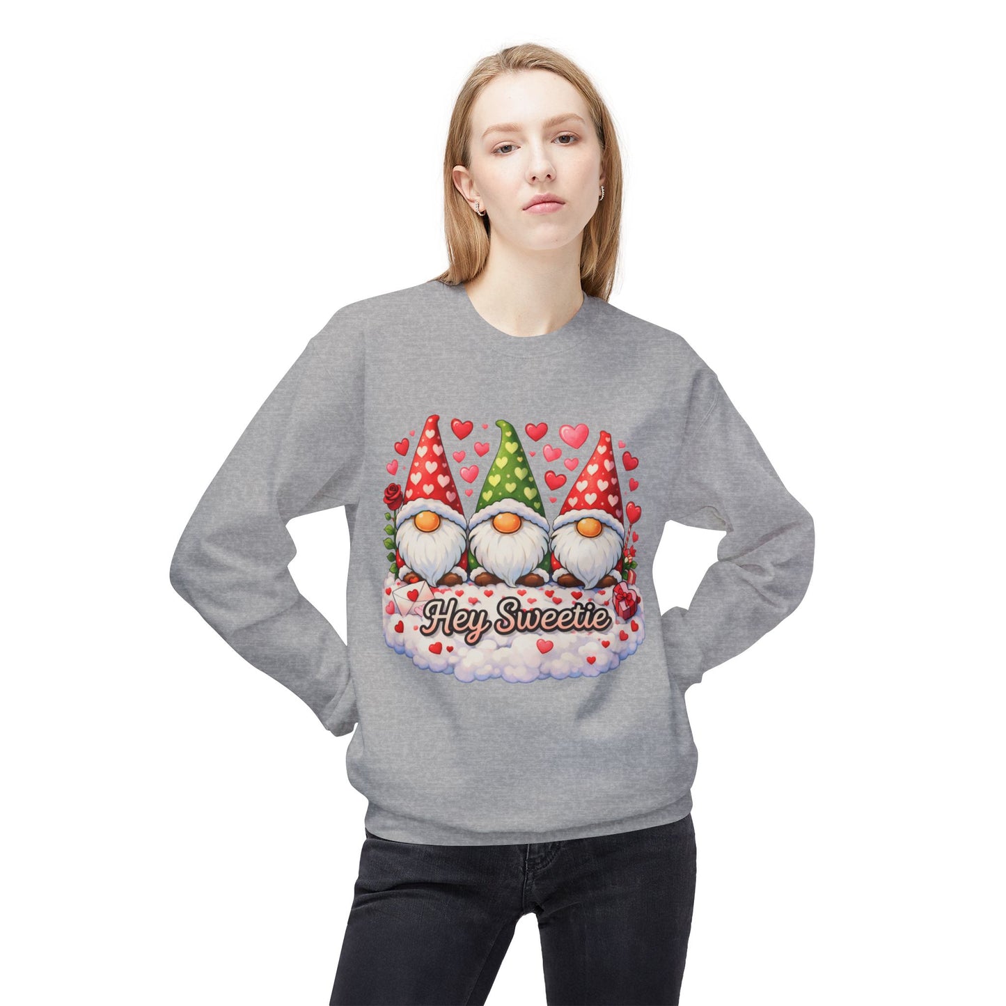 Valentine Gnome Sweatshirt - 'Hey Sweetie' Cozy Crewneck