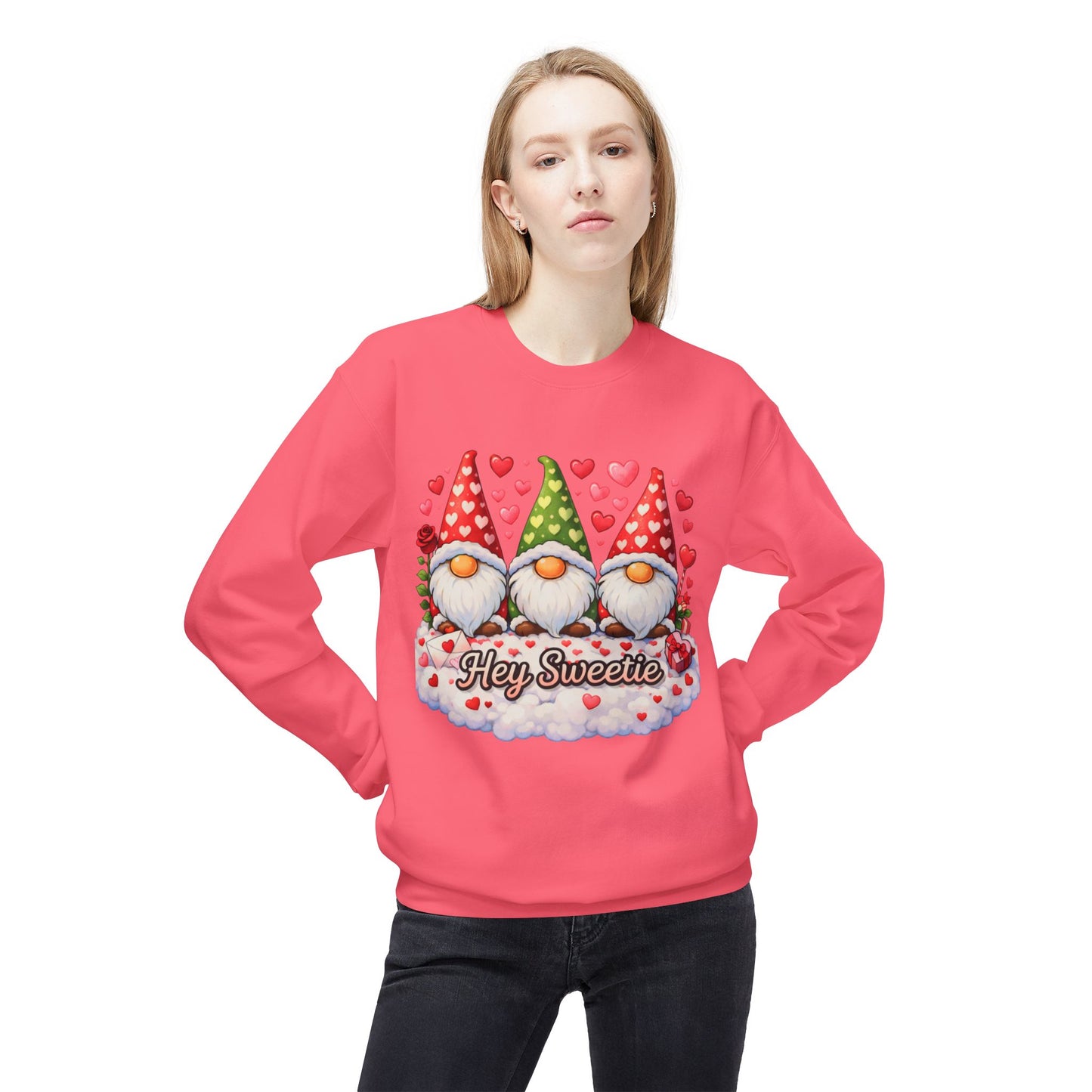 Valentine Gnome Sweatshirt - 'Hey Sweetie' Cozy Crewneck