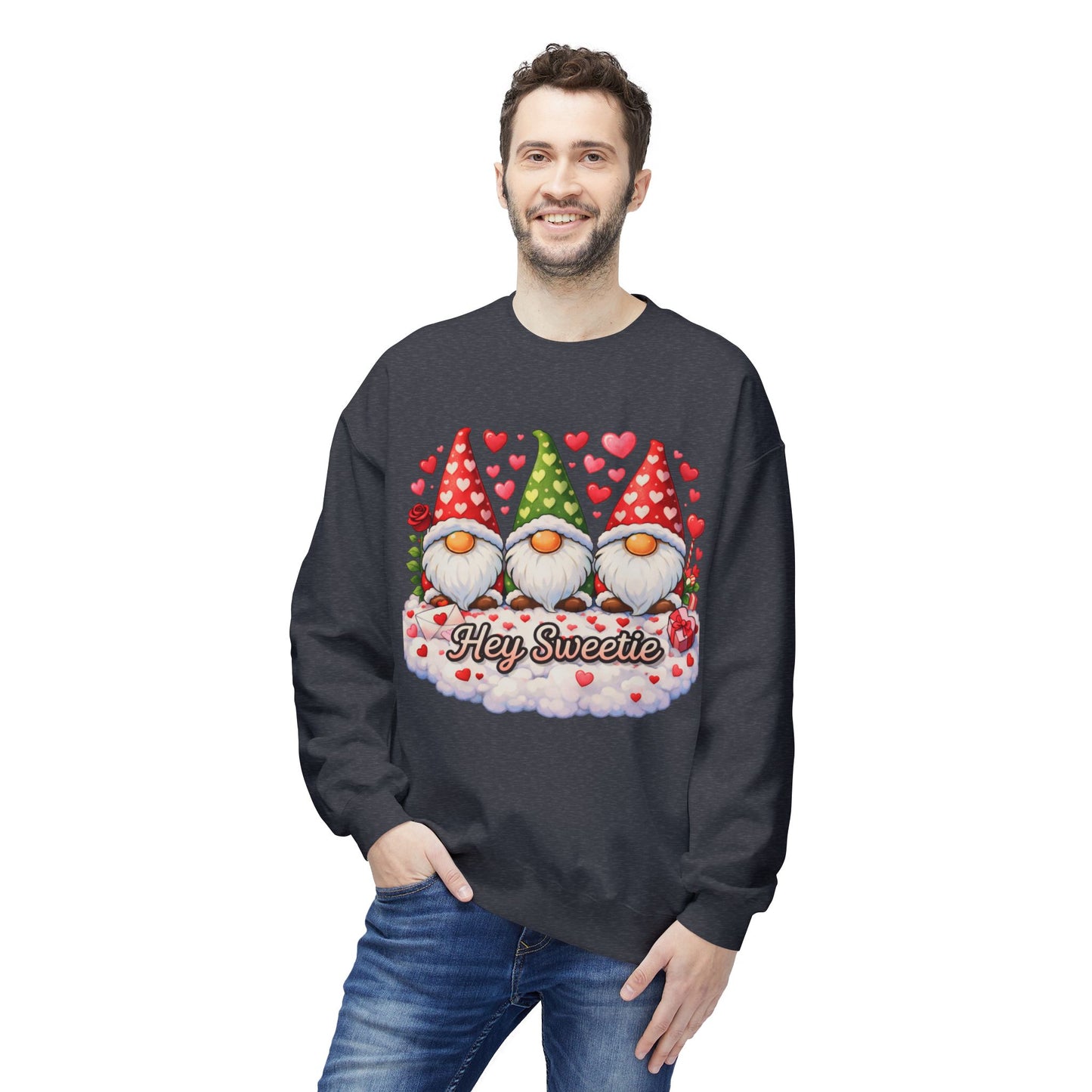 Valentine Gnome Sweatshirt - 'Hey Sweetie' Cozy Crewneck
