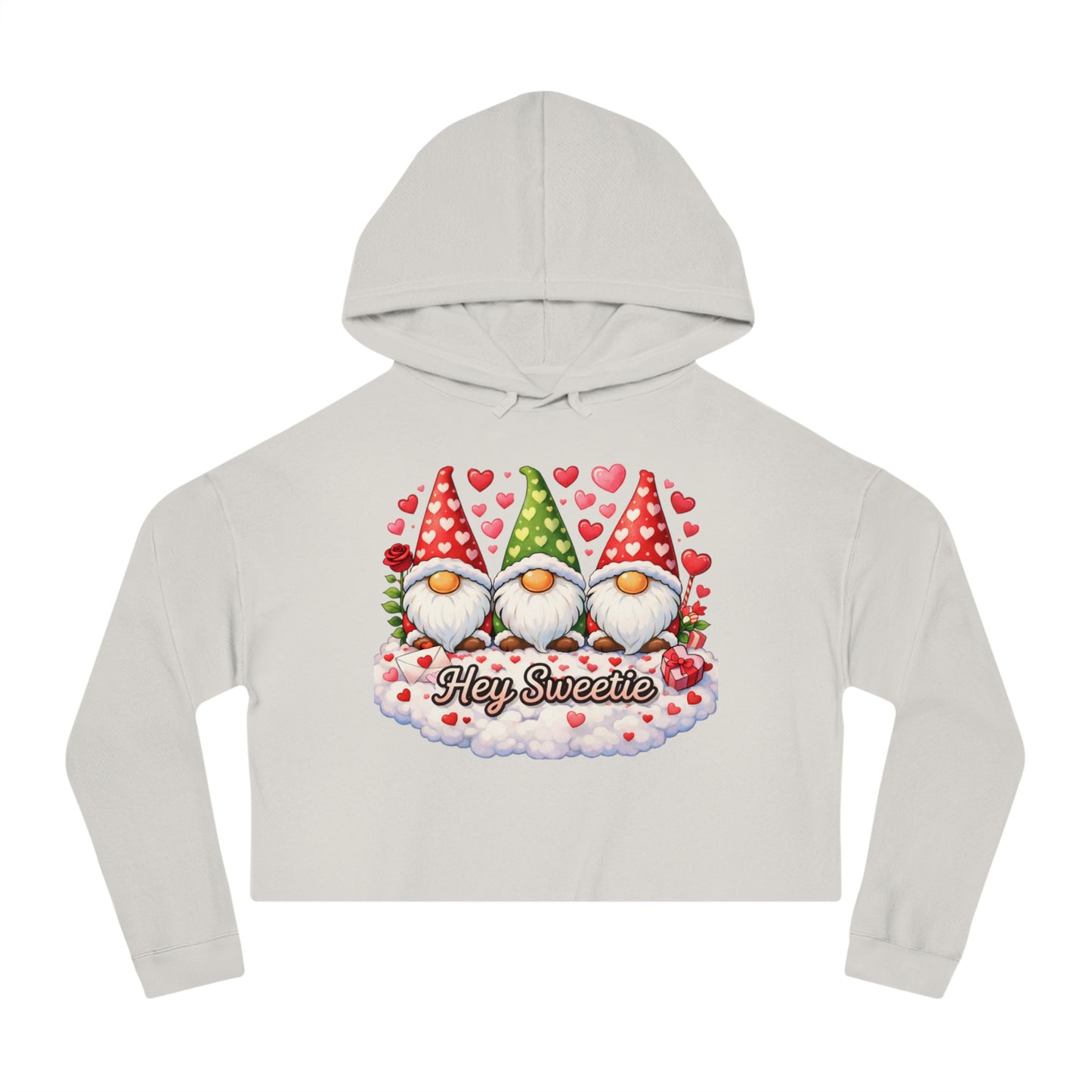 Cropped Hoodie — Valentine Gnome 'Hey Sweetie' Graphic
