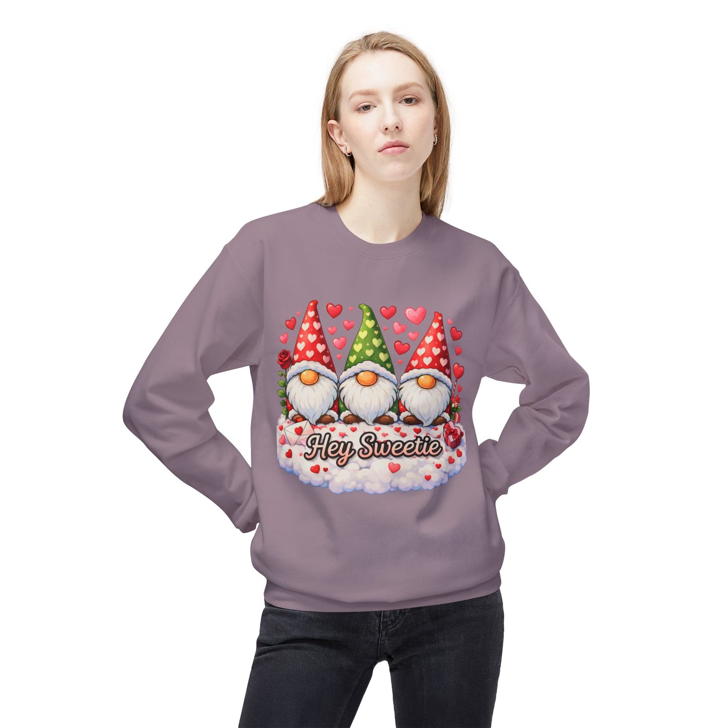 Valentine Gnome Sweatshirt - 'Hey Sweetie' Cozy Crewneck