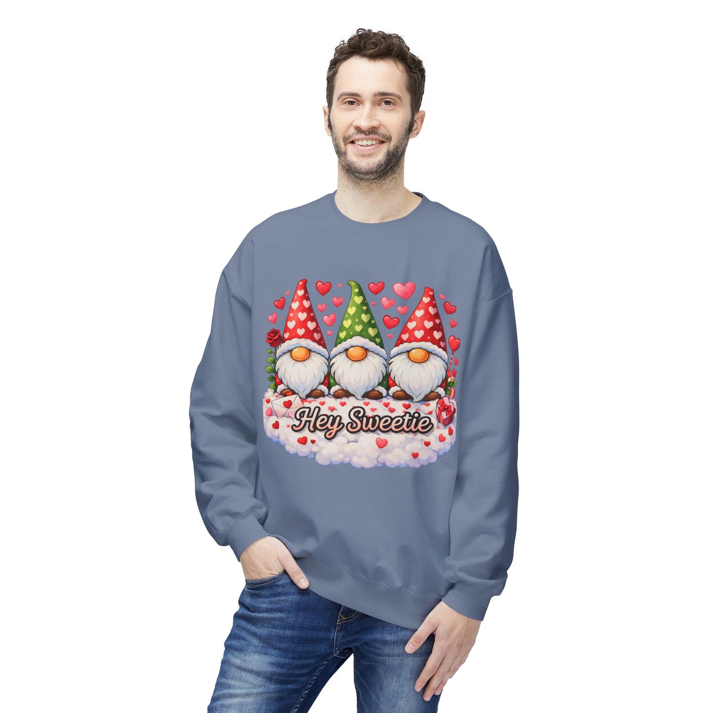 Valentine Gnome Sweatshirt - 'Hey Sweetie' Cozy Crewneck