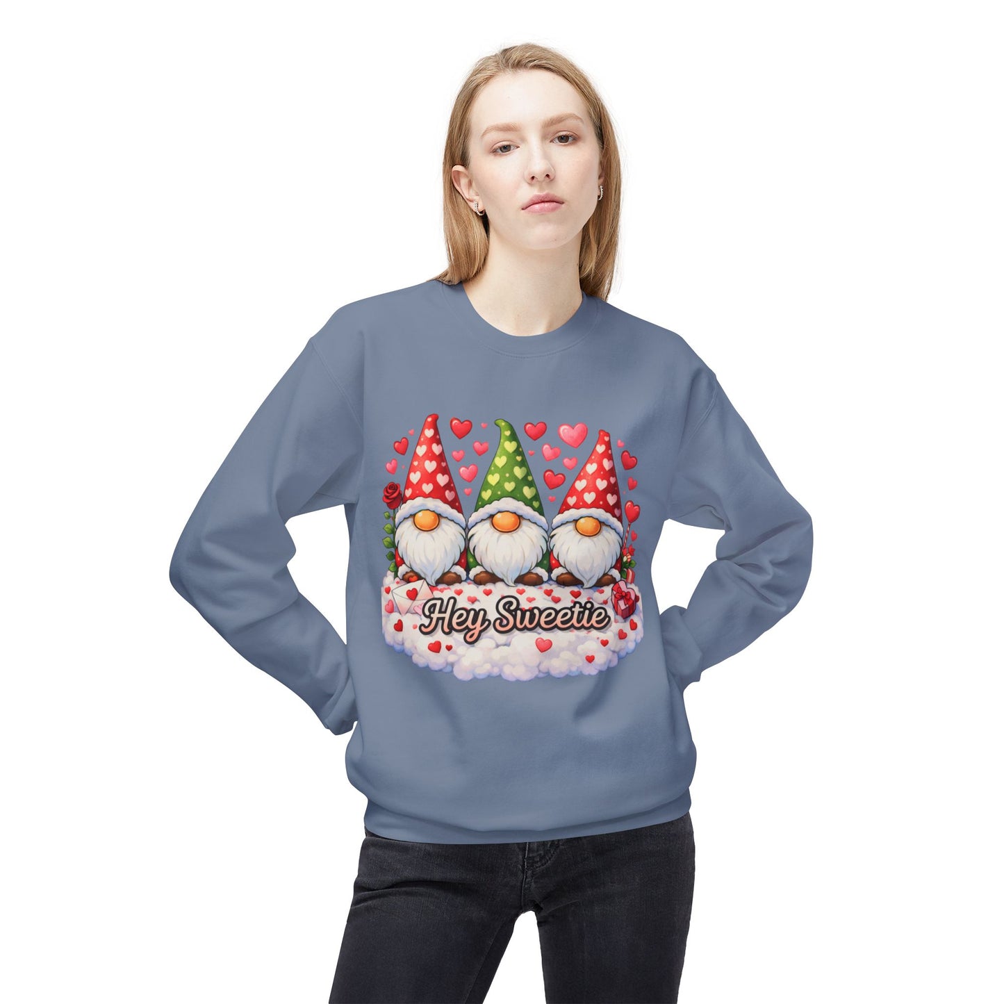 Valentine Gnome Sweatshirt - 'Hey Sweetie' Cozy Crewneck