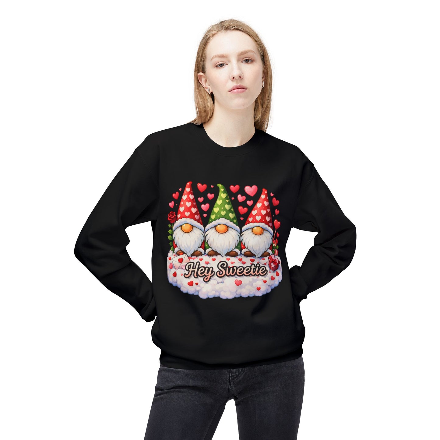 Valentine Gnome Sweatshirt - 'Hey Sweetie' Cozy Crewneck