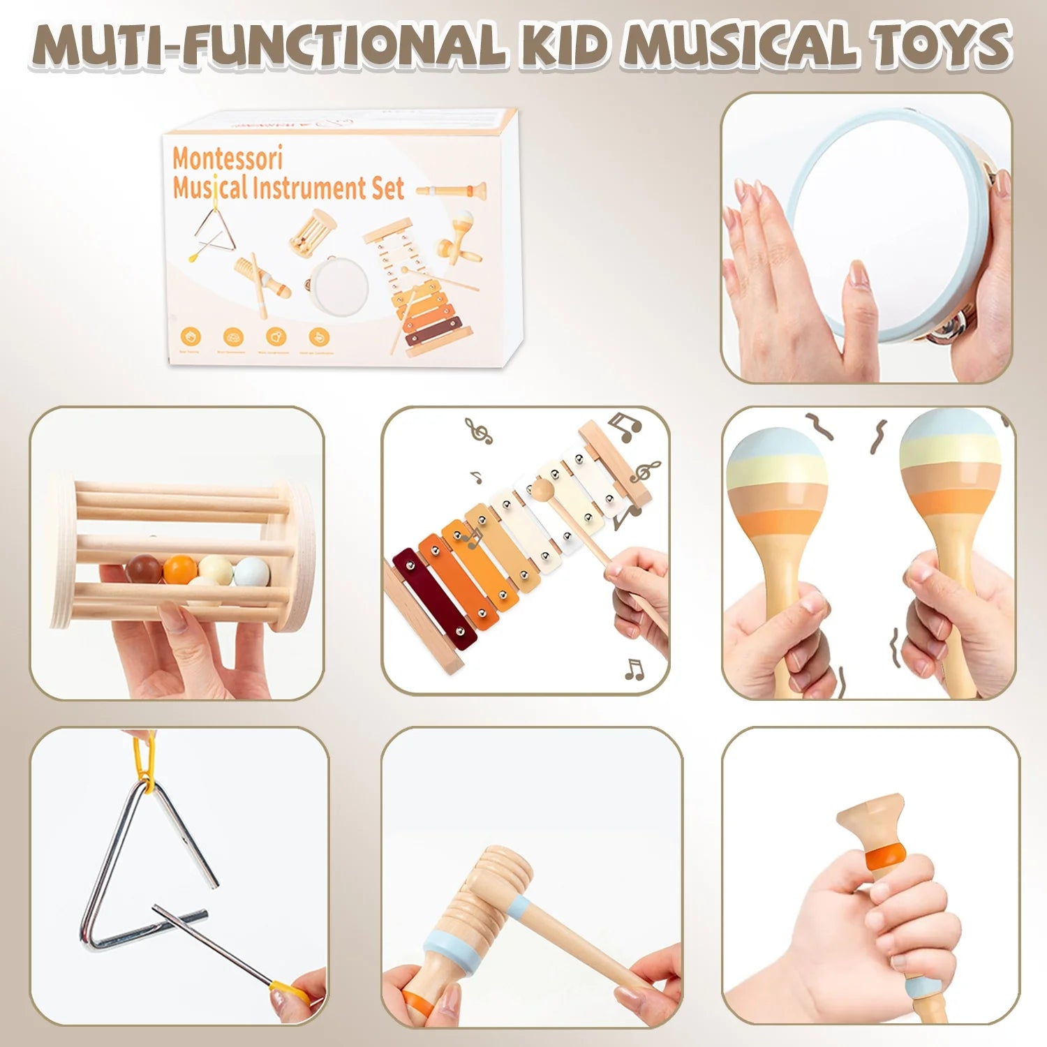 Baby Musical Instruments, Wooden Percussion Instruments Toddler Toys, Preschool Educational Toys for 1-3 Year Old Girls Boys Birthday Gifts