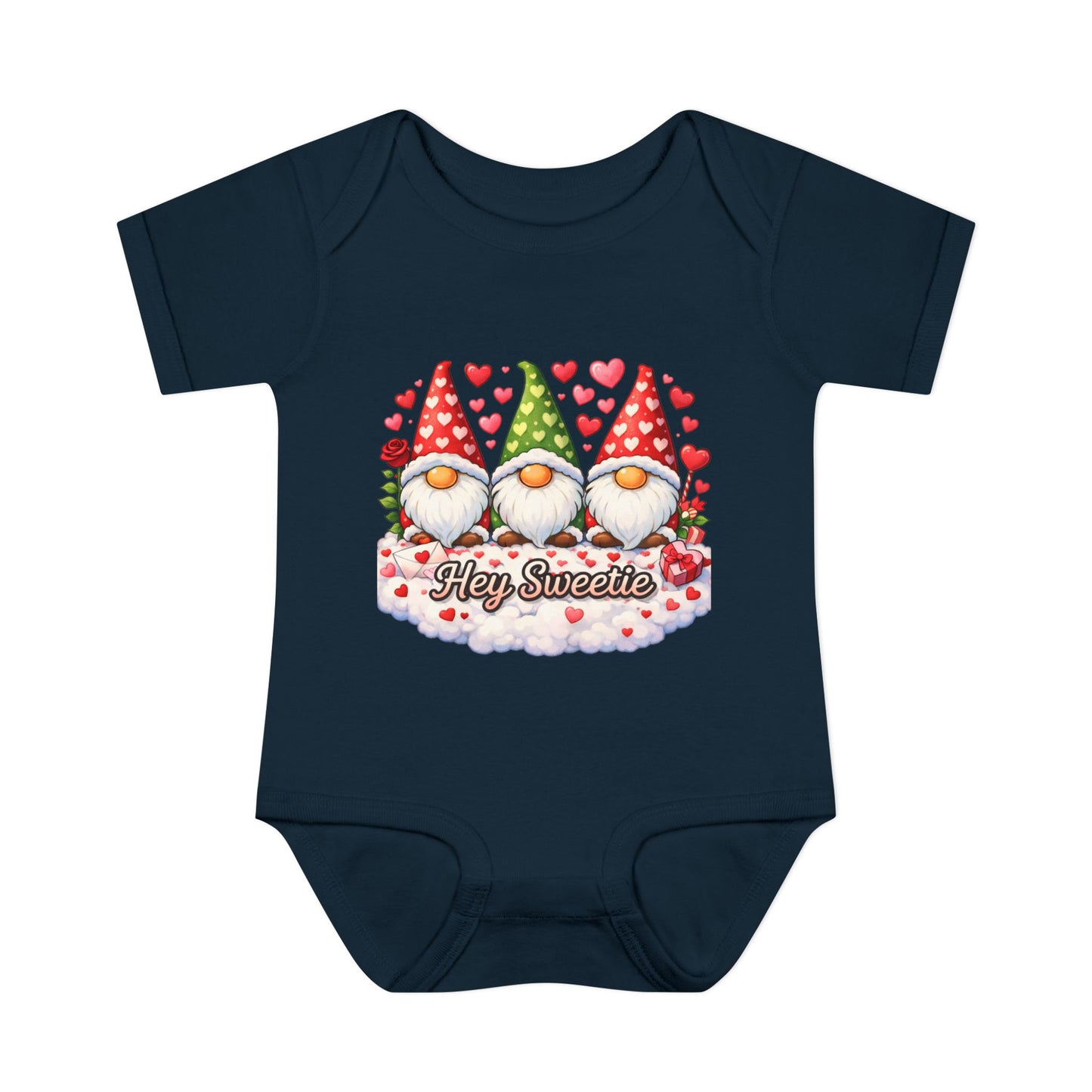 Valentine Gnome Baby Bodysuit — "Hey Sweetie" Infant Onesie