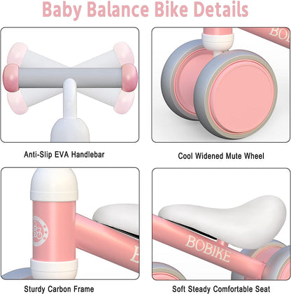 Baby Balance Bike Toys for 10-24 Months Kids Toy Boy and Girls Gifts Toddler Best First Birthday Gift Children Walker No Pedal Infant 4 Wheels Bicycle (Classic, Pink)