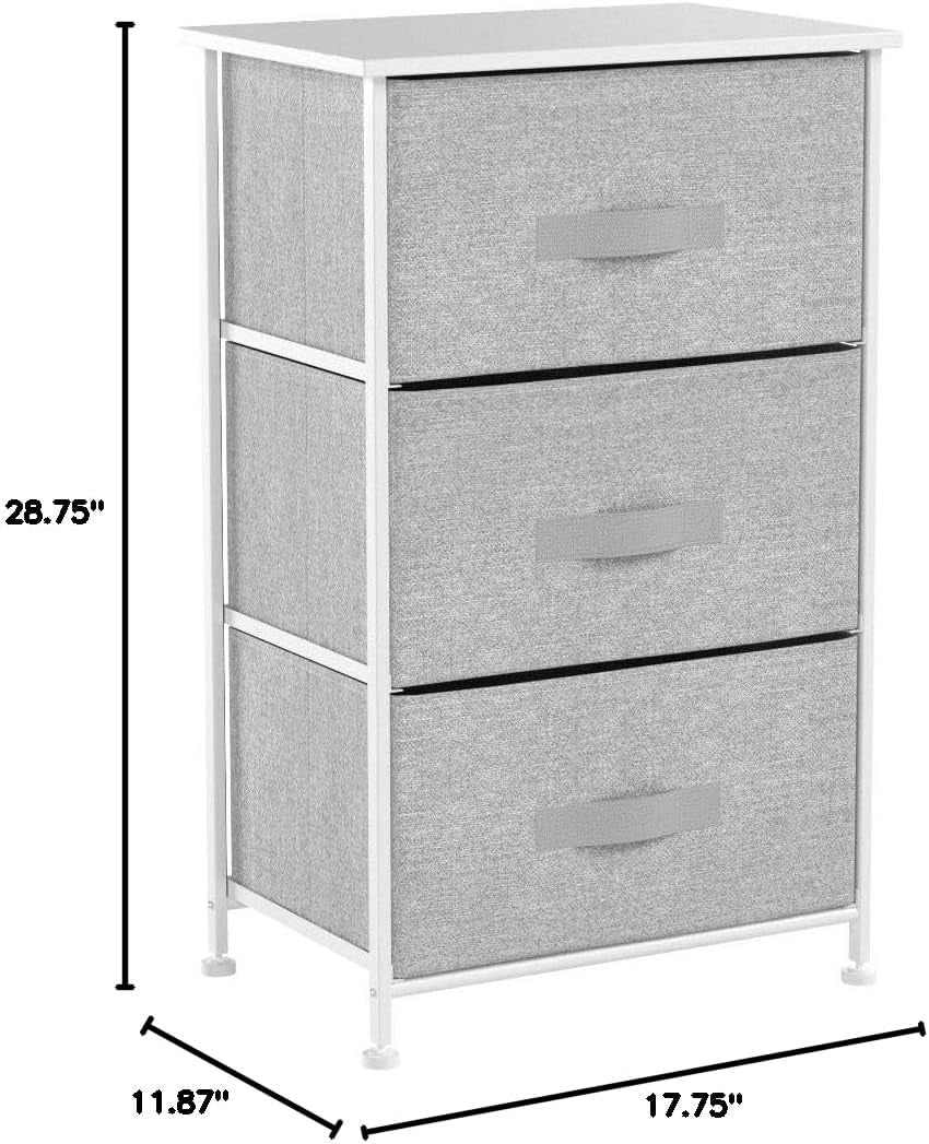 Nightstand with 3 Drawers - Bedside Furniture & Night Stand End Table Dresser with Steel Frame, Wood Top, Easy Pull Fabric Bins for Home, Bedroom Accessories, Office & Dorm