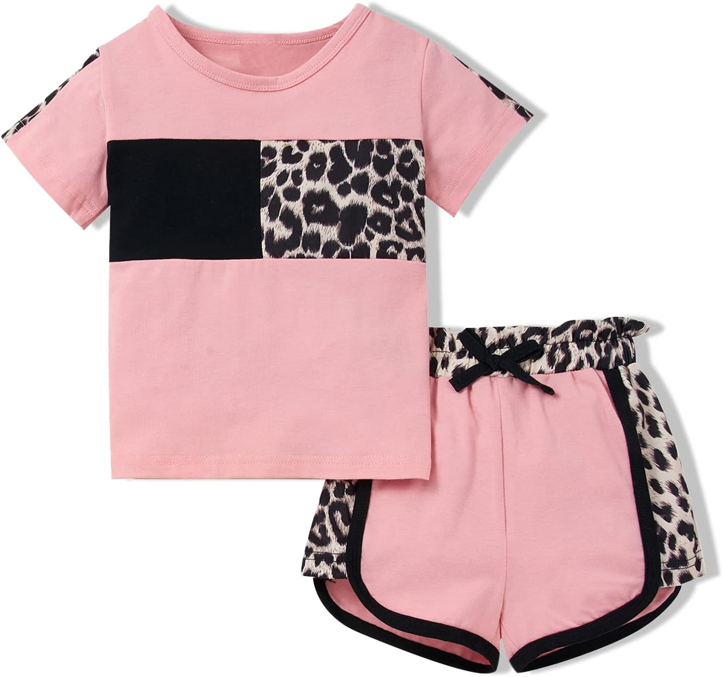 Toddler Baby Girl Clothes Leopard Printed Short Sleeve T-Shirt + Short Pants 2Pcs Summer Outfits Clothing Set