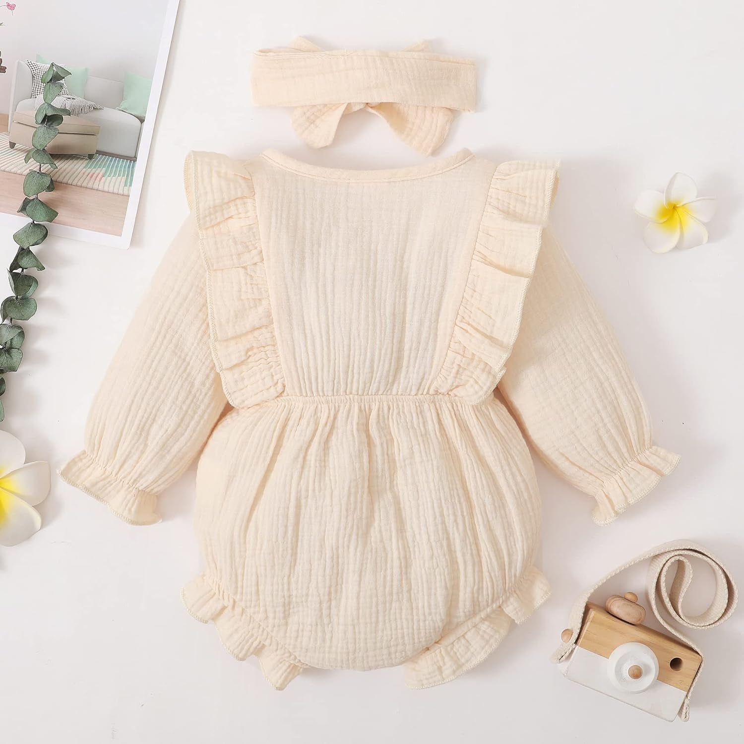 Newborn Infant Baby Girl Clothes Cotton Linen Rompers Solid Ruffle Jumpsuits Infant Baby Clothes Girl