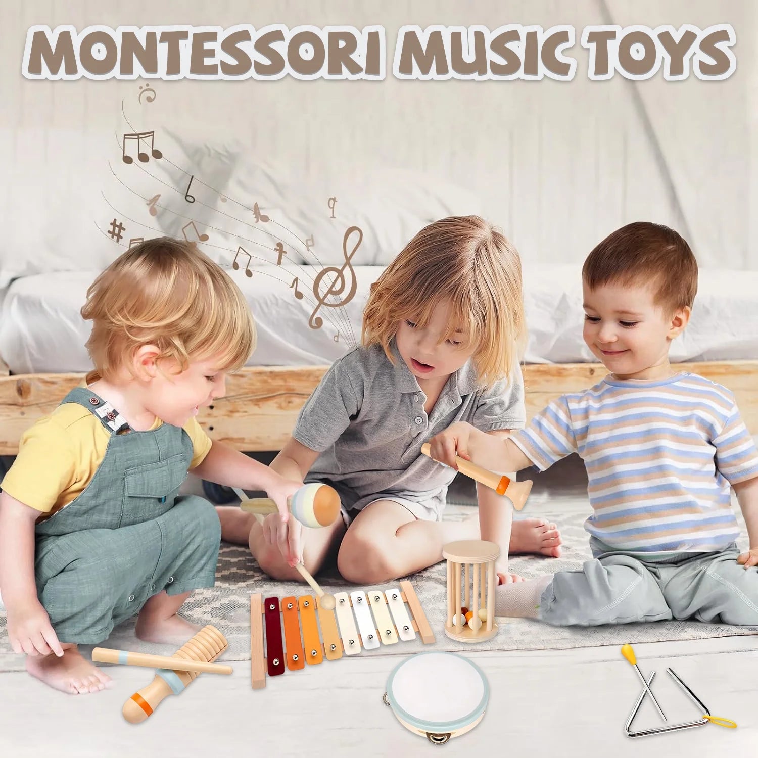 Baby Musical Instruments, Wooden Percussion Instruments Toddler Toys, Preschool Educational Toys for 1-3 Year Old Girls Boys Birthday Gifts