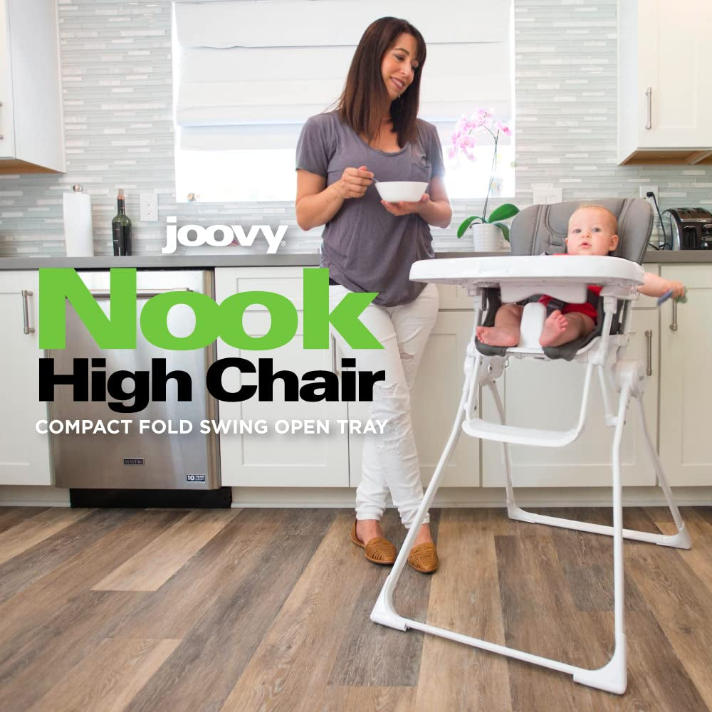 Nook High Chair Featuring Four-Position Adjustable Swing Open Tray, and Removable, Dishwasher-Safe Tray Insert for Easy Cleaning - Folds down Flat for Easy Storage (Charcoal)