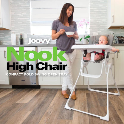 Nook High Chair Featuring Four-Position Adjustable Swing Open Tray, and Removable, Dishwasher-Safe Tray Insert for Easy Cleaning - Folds down Flat for Easy Storage (Charcoal)