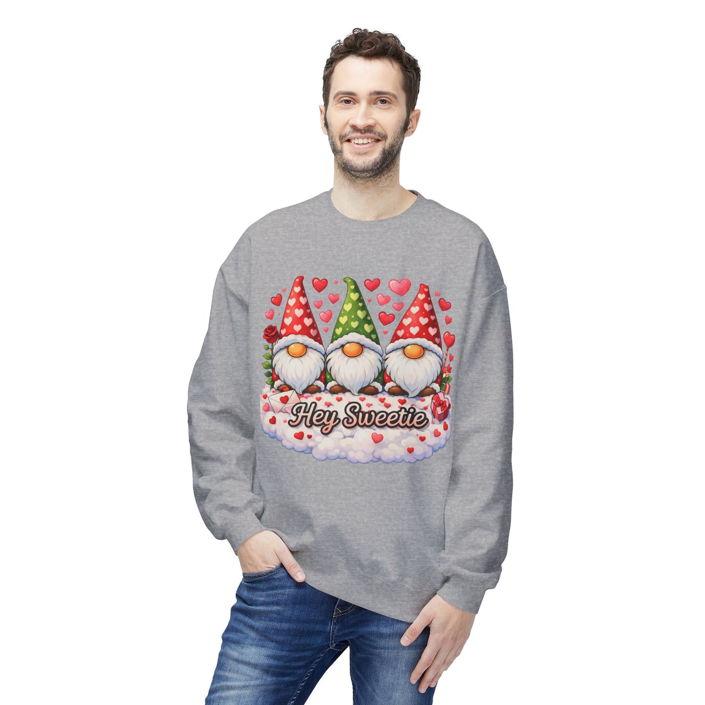 Valentine Gnome Sweatshirt - 'Hey Sweetie' Cozy Crewneck