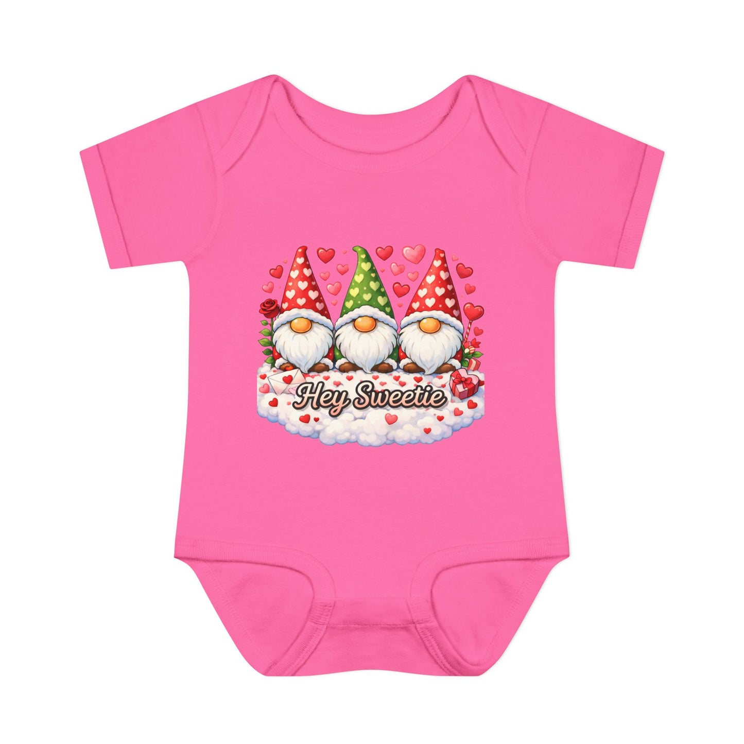 Valentine Gnome Baby Bodysuit — "Hey Sweetie" Infant Onesie