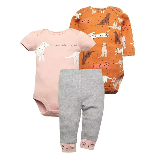 Newborn Baby Clothes Set Baby Boy Born Clothing 3PCS Bodysuit+Pants Outfit Toddler Girl Suit Infant Pajama Pure Cotton Sets