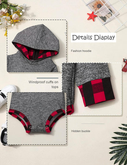 Newborn Baby Boy Clothes Plaid Letter Print Long Sleeve Hoodies + Long Pants 2PCS Fall Winter Outfits Set