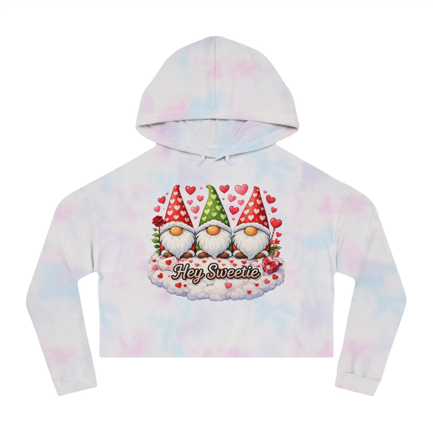 Cropped Hoodie — Valentine Gnome 'Hey Sweetie' Graphic