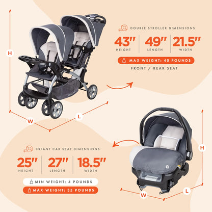 Double Stroller & 2 Ally 35 Infant Car Seat Combo Set, Magnolia