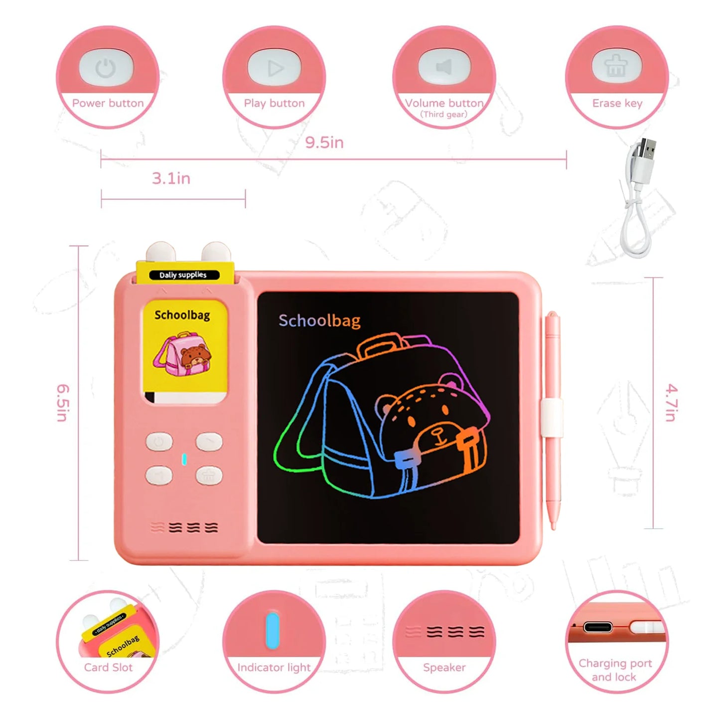 2 in 1 Talking Flash Cards with LCD Writing Tablet for Kids, Educational Preschool Montessori Learning Toys for Toddlers, Drawing Board with Reading Machine for Autism Speech Therapy