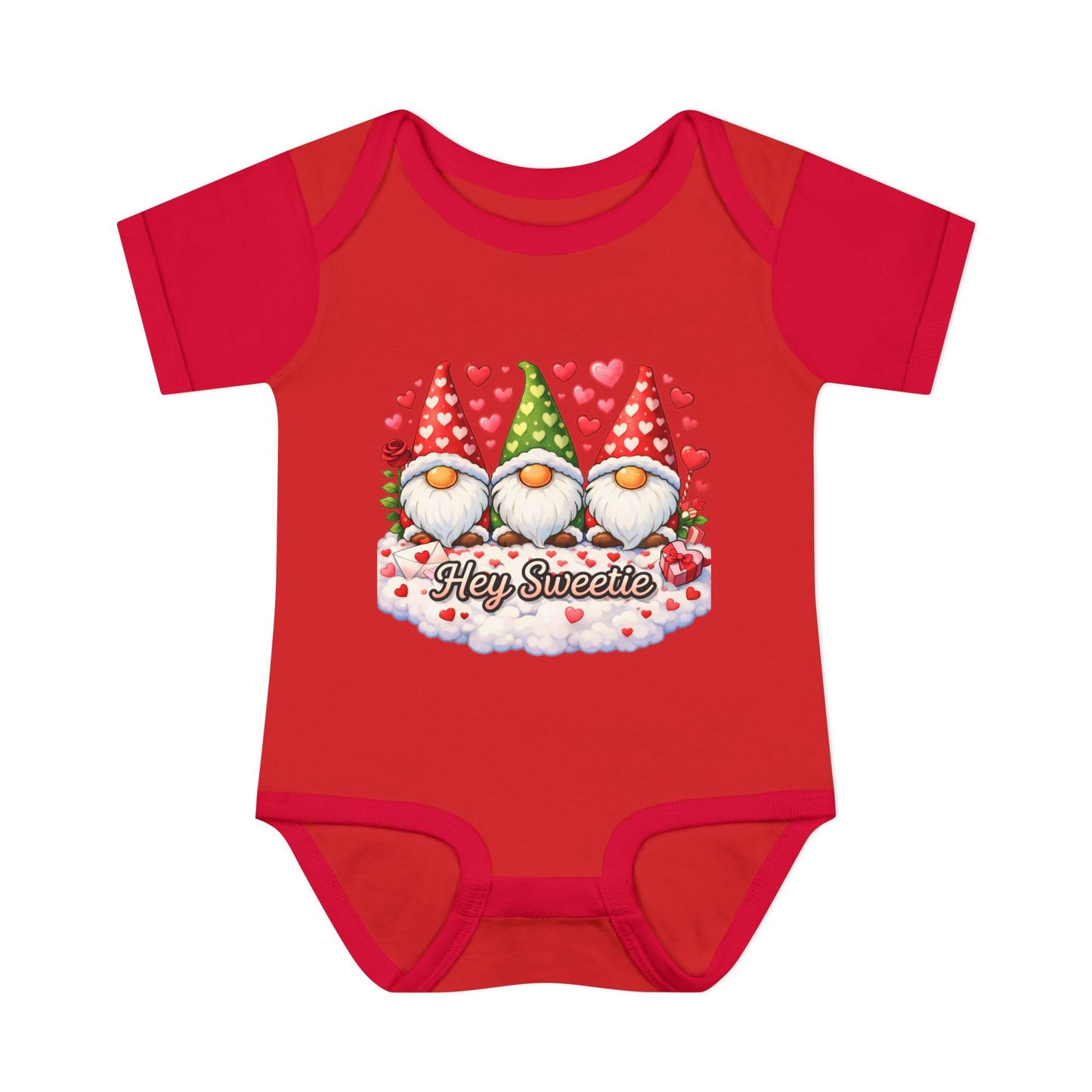 Valentine Gnome Baby Bodysuit — "Hey Sweetie" Infant Onesie