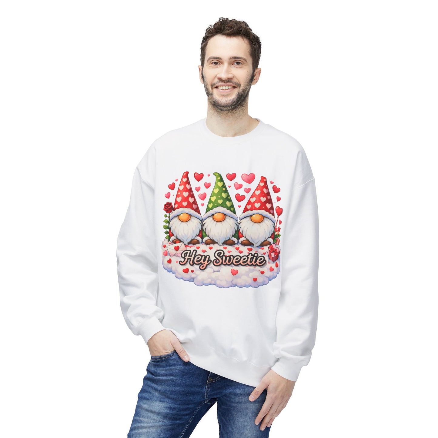 Valentine Gnome Sweatshirt - 'Hey Sweetie' Cozy Crewneck