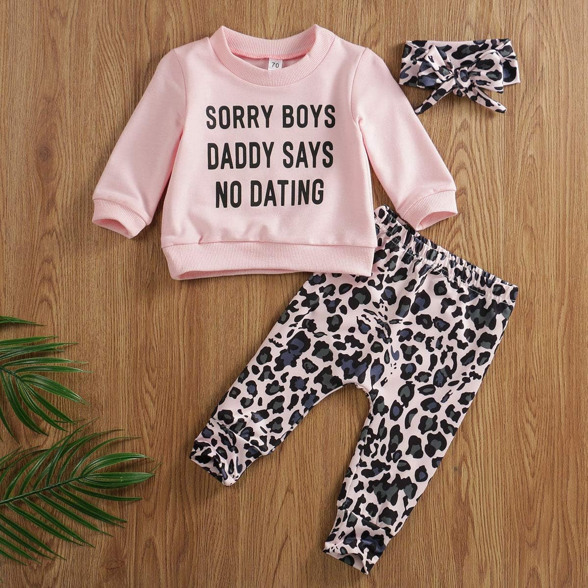 Newborn Baby Girls Clothes Daddy Saying Top Printed T-Shirt Leopard Pants+Headband Sweatshirt Outfit Set