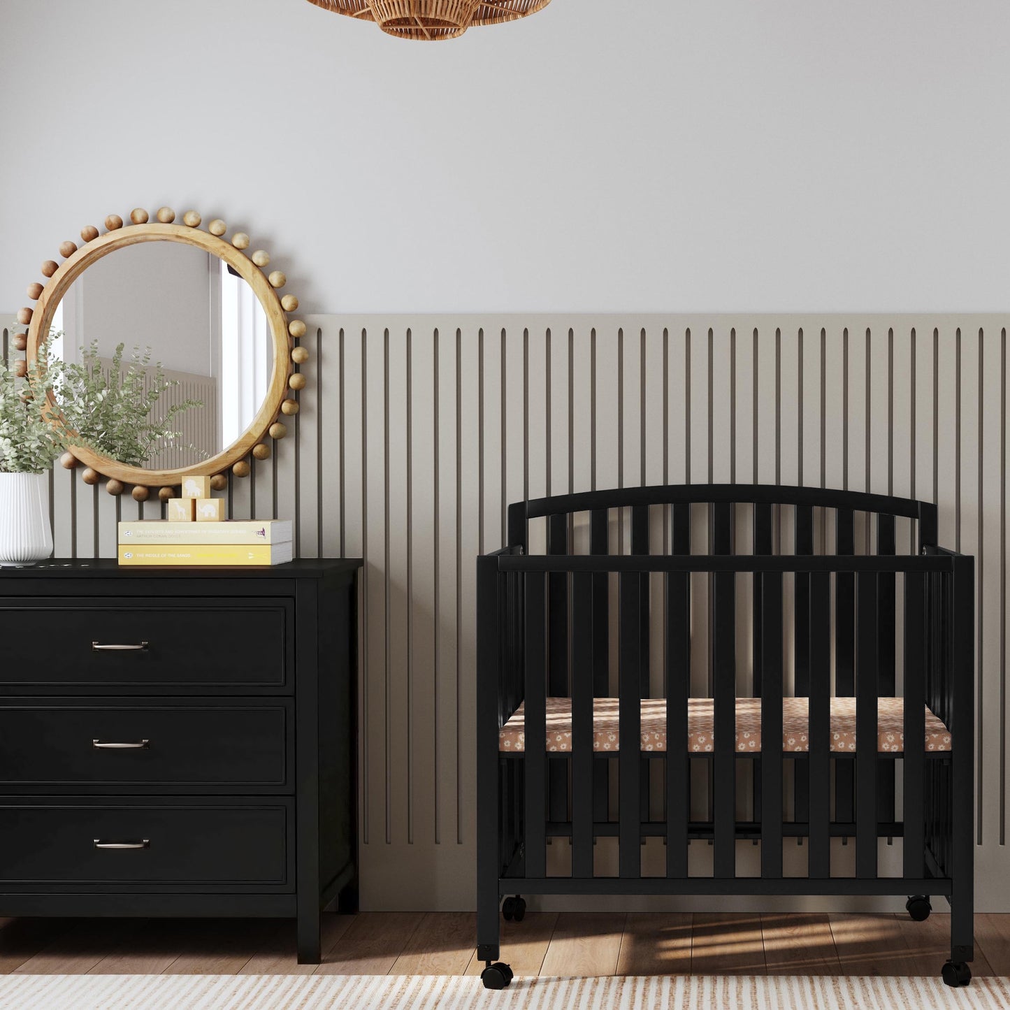 Dylan Folding Portable 3-In-1 Mini Crib and Twin Bed in Ebony