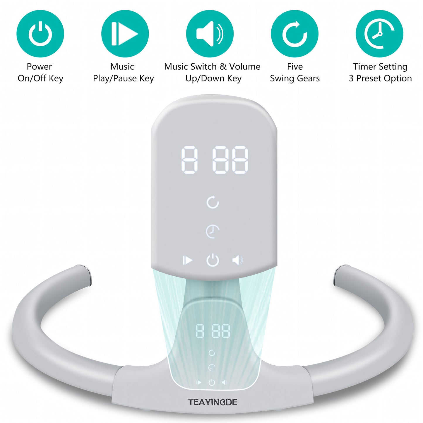 Baby Swing for Infants - APP Remote Bluetooth Control, 5 Speed Settings, 10 Lullabies, USB Plug (Gray)