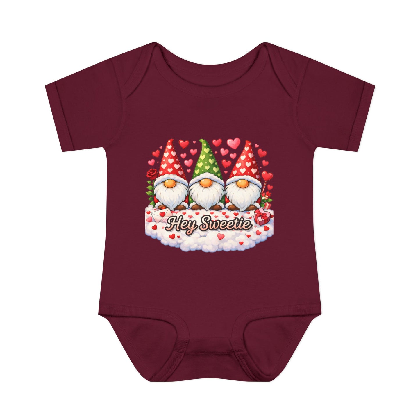 Valentine Gnome Baby Bodysuit — "Hey Sweetie" Infant Onesie