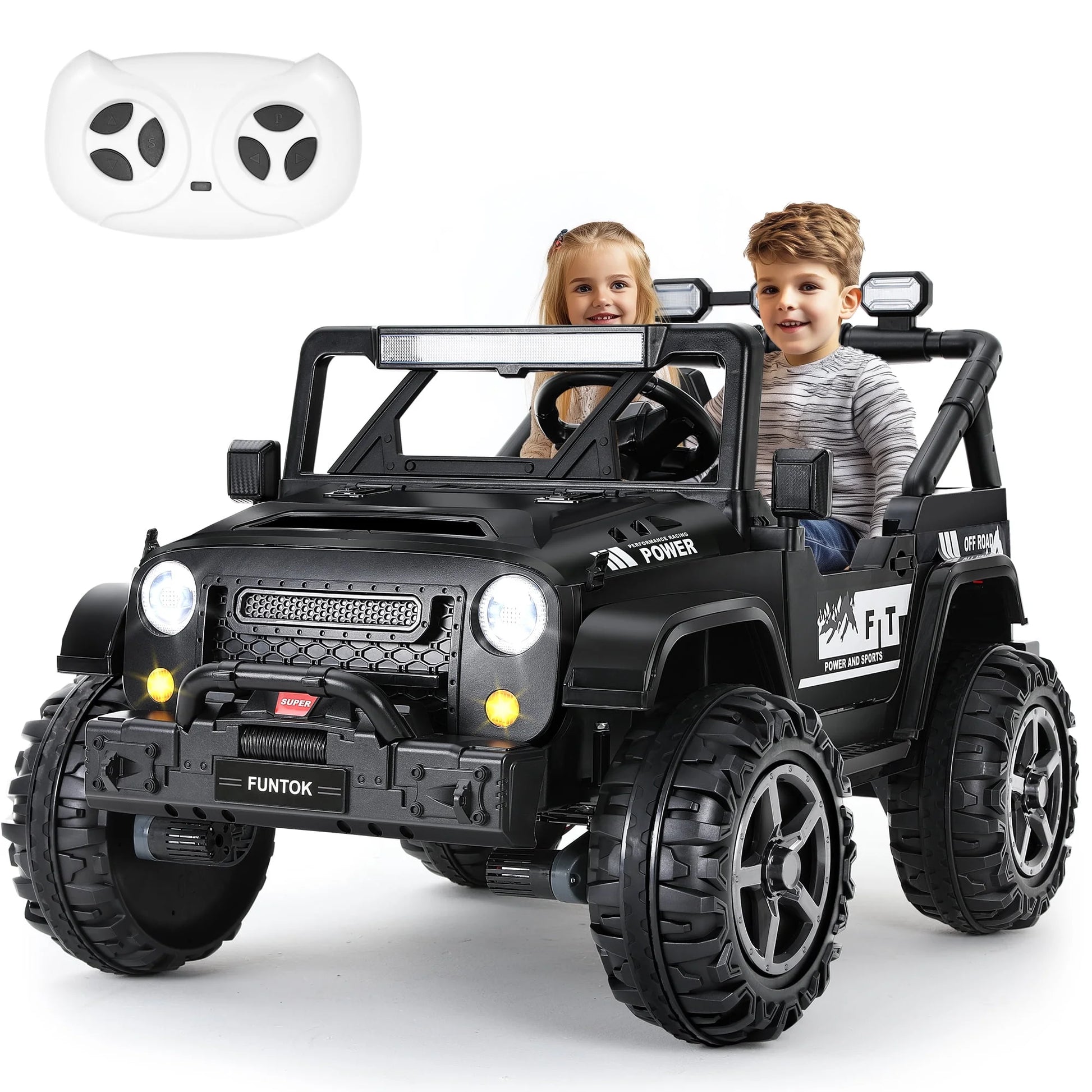 24 Volt 2 Seater Kids Ride on Truck W/ 20 " Large Seat, 4 X 200W Motor Electric Vehicle Car, 4WD/2WD Switchable Battery Powered Ride on Toy, 3 Speeds with Remote Control & LED Lights, Black