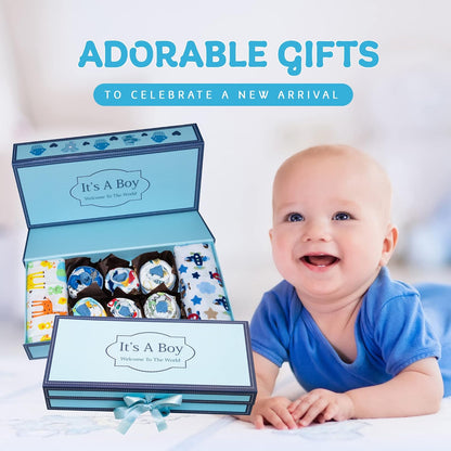 Unique Cupcake Baby Boy Gift Set, Baby Layette Set with Adorable New Baby Clothing Gift for Expecting Moms and New Parents, Blue - Nikki’S Gift Baskets