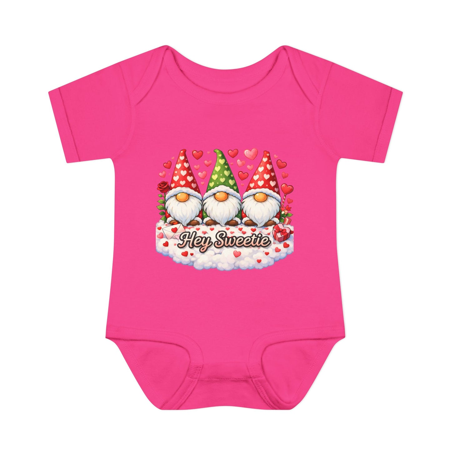Valentine Gnome Baby Bodysuit — "Hey Sweetie" Infant Onesie
