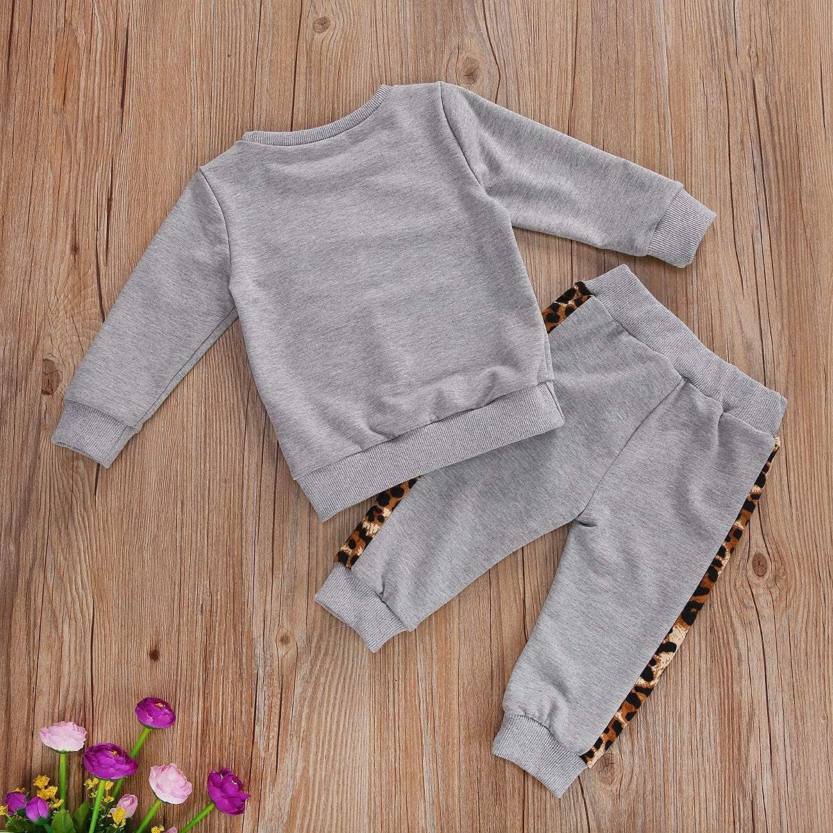 3Pcs Fall Winter Outfit Toddler Baby Girl Long Sleeve Crewneck Pullover Sweatshirt and Pants Headband Set