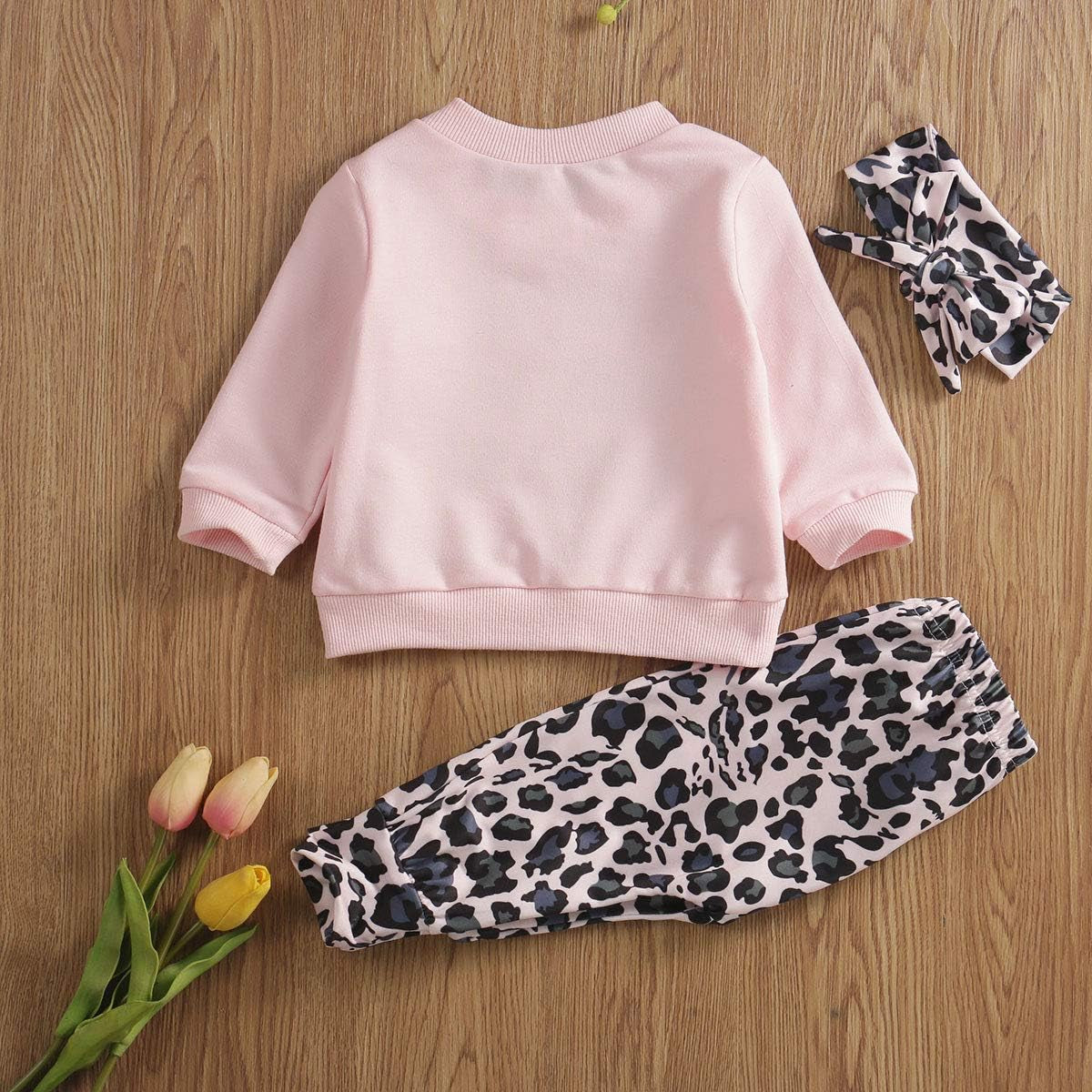 Newborn Baby Girls Clothes Daddy Saying Top Printed T-Shirt Leopard Pants+Headband Sweatshirt Outfit Set