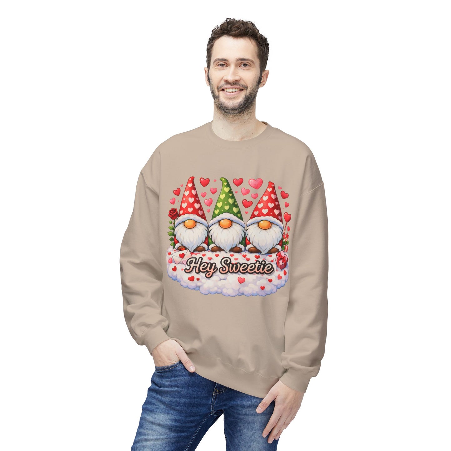 Valentine Gnome Sweatshirt - 'Hey Sweetie' Cozy Crewneck