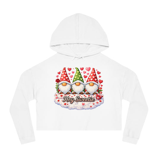 Cropped Hoodie — Valentine Gnome 'Hey Sweetie' Graphic